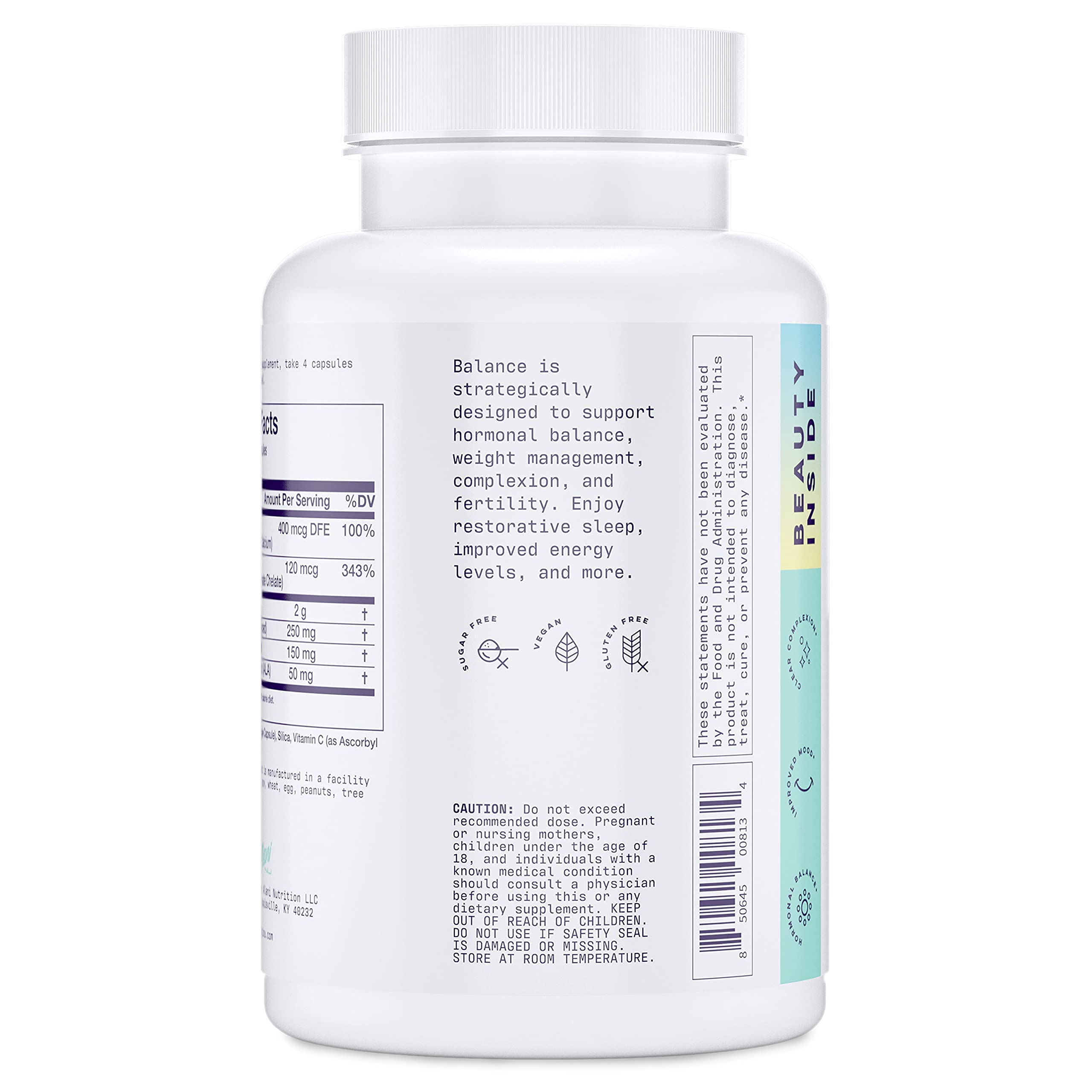 Close-up of Alani Nu Balance label highlighting L-Glutathione