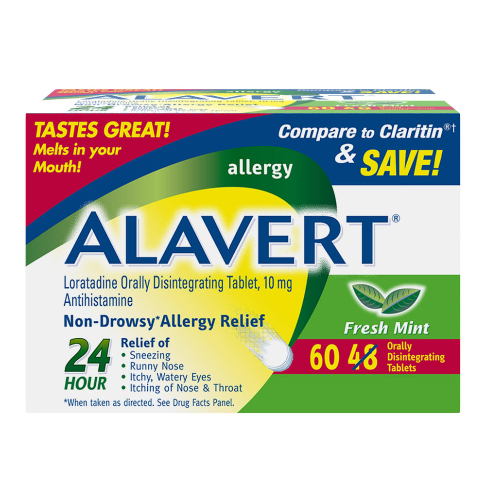 Alavert mint-flavor tablet melt enables quick, water-free relief on the go