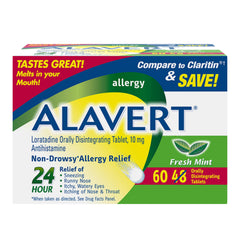 Alavert mint-flavor tablet melt enables quick, water-free relief on the go