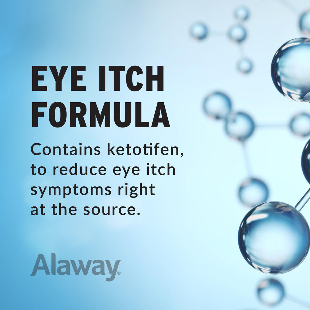 Alaway eye drops dropper pouring demonstrates on-the-go itch relief possibilities