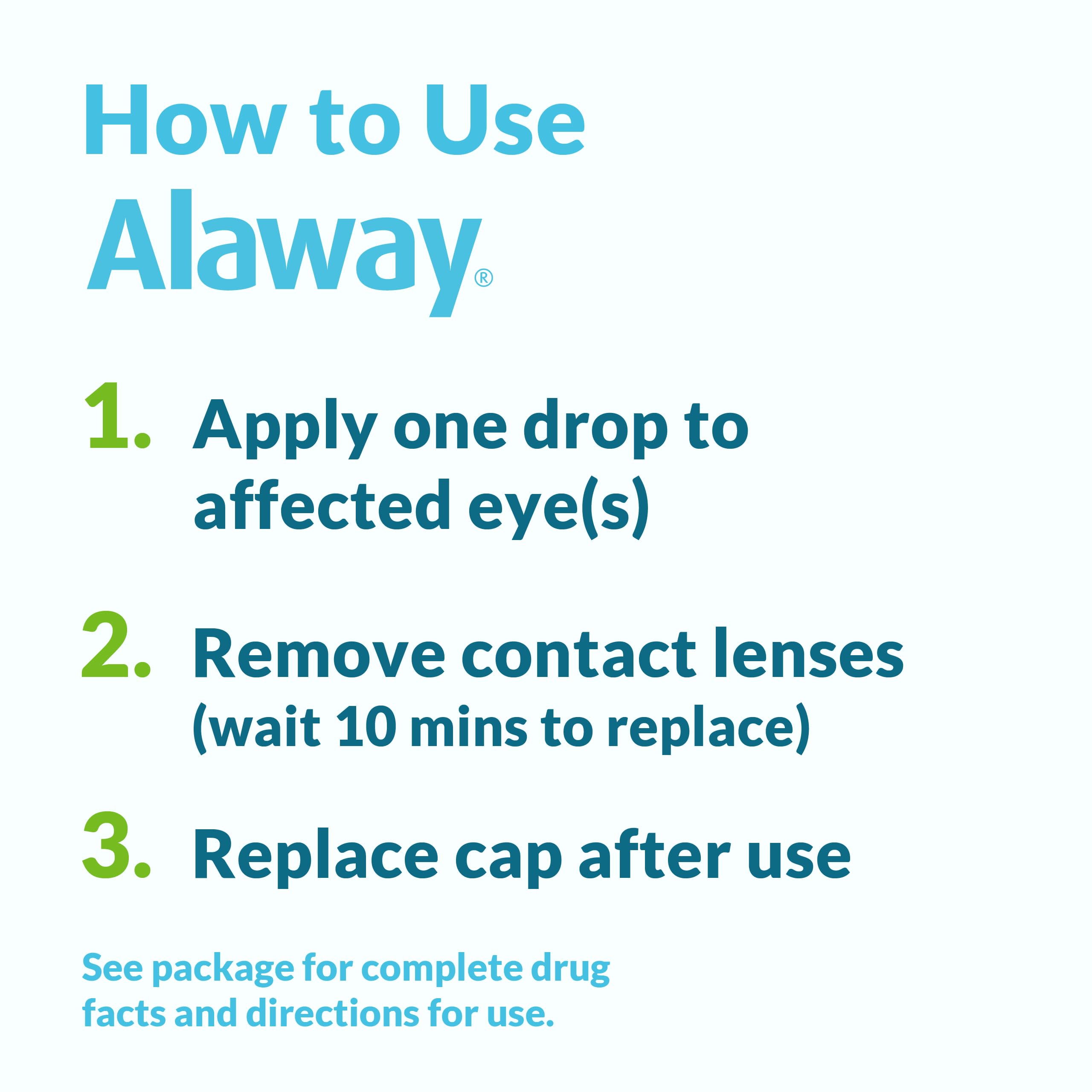 Alaway travel-size pack image suggests convenient allergy relief on the go