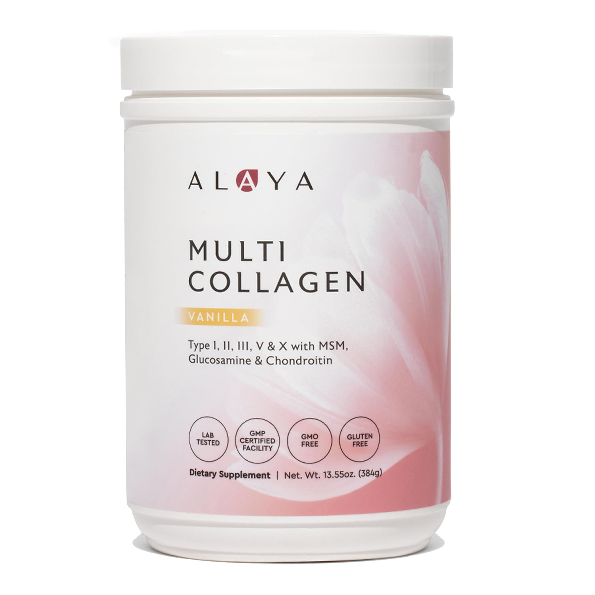 Alaya Multi Collagen Powder vanilla bottle with scoop