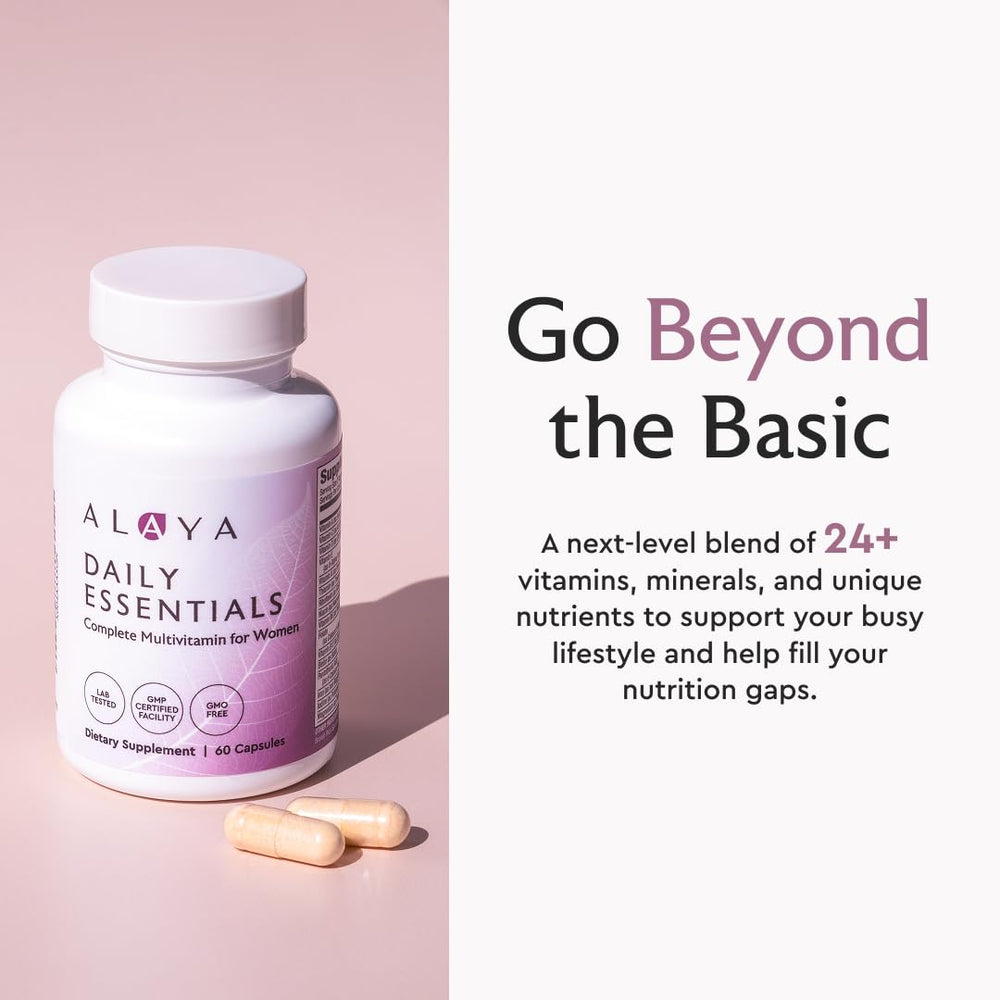 Supplement facts panel showing 25+ vitamins and minerals