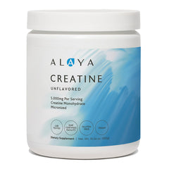 Alaya Naturals Micronized Creatine Powder bottle for clean strength support and daily use