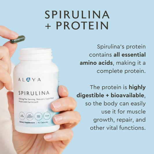 California-grown spirulina capsules from Alaya Naturals