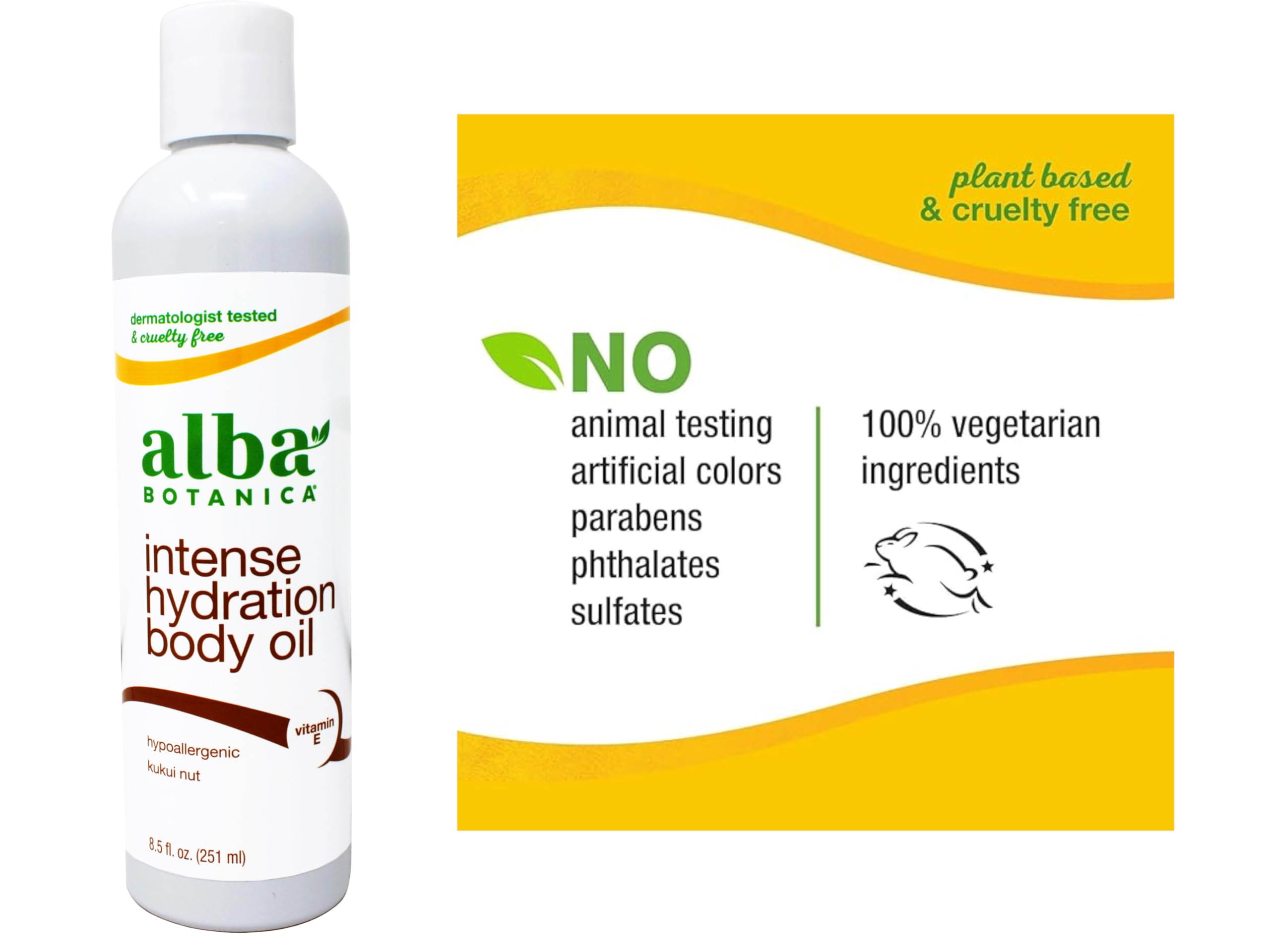 Two bottles of Alba Botanica Kukui Nut Body Oil 8.5 oz each