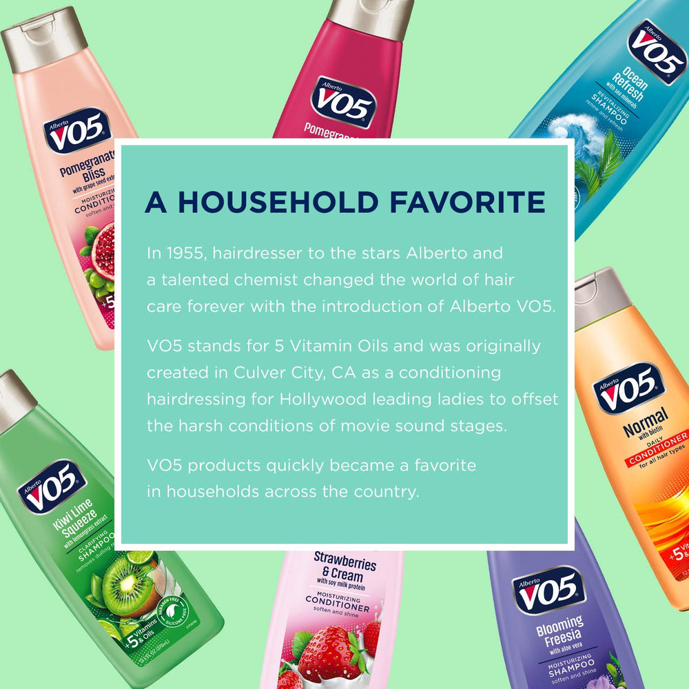 Alberto VO5 Kiwi Lime Squeeze bottle beside towel implies easy daily routine