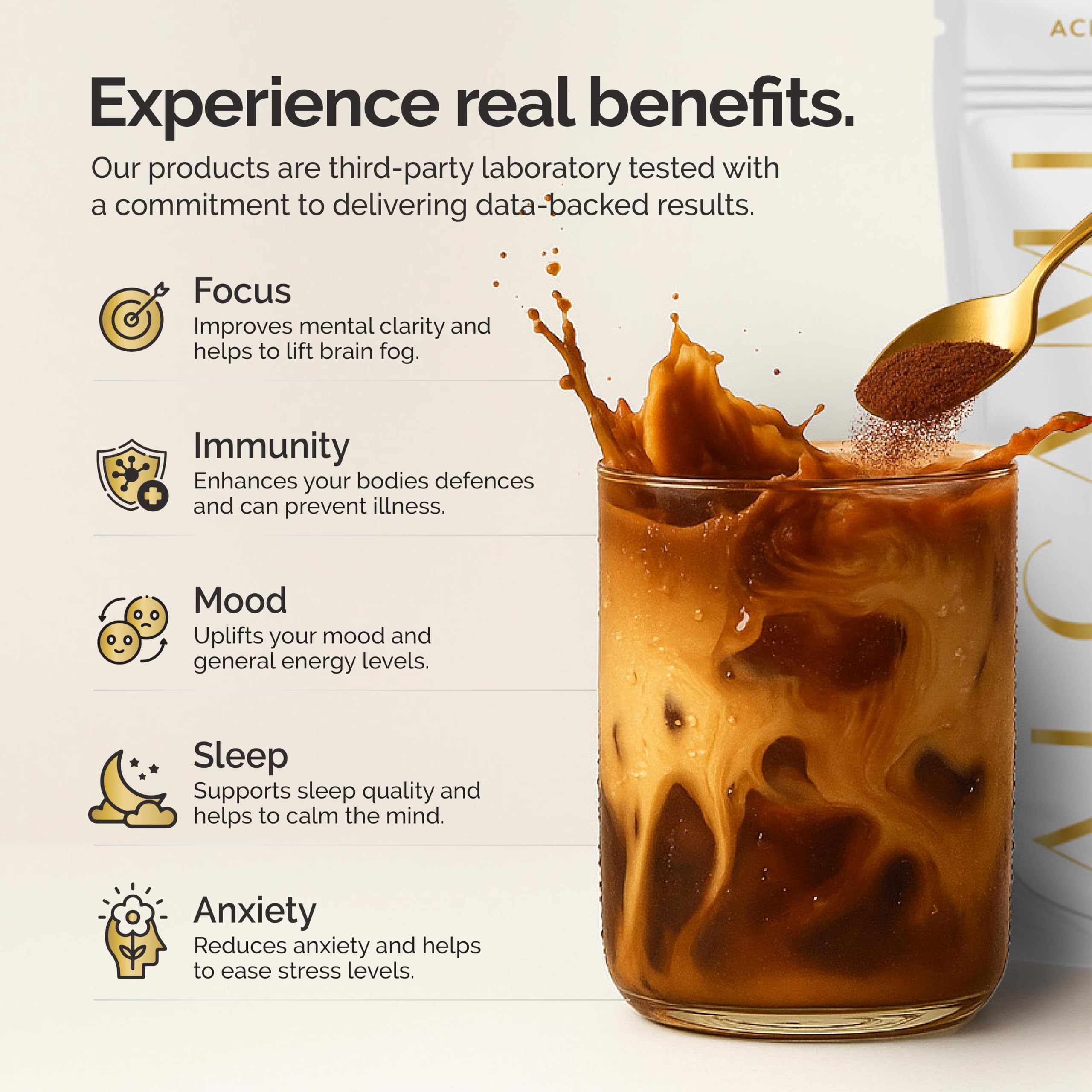 Creamy beverage prepared with alcami elements creamer