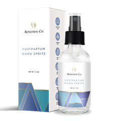 Alchemive Co Mama Spritz bottle close-up for cooling comfort.