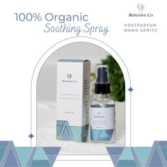 Alchemive Co Mama Spritz lavender-geranium-frankincense blend close-up ingredients.