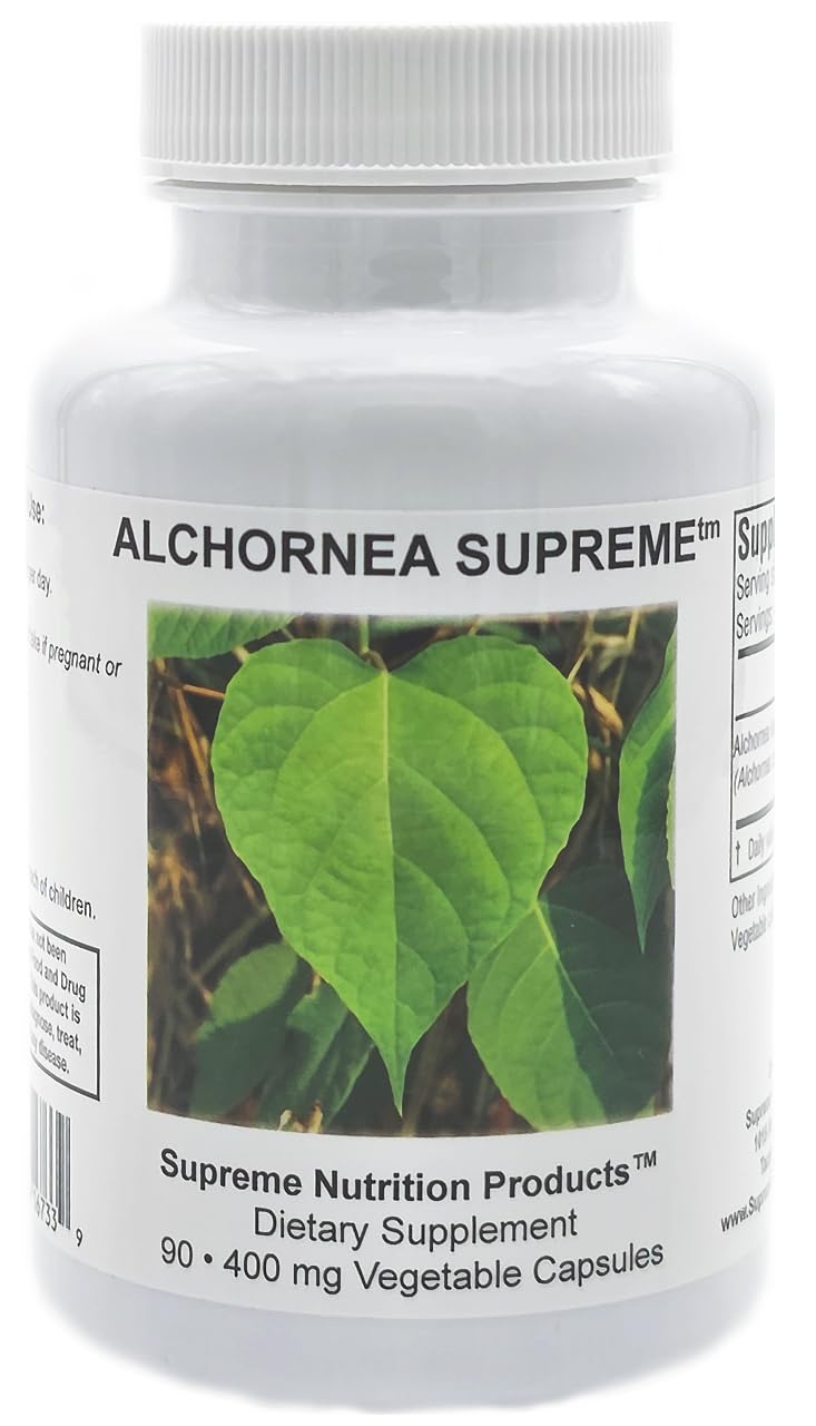 Front pack shot of Supreme Nutrition Alchornea Supreme 90-Count Vegetarian Capsules