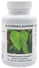 Front pack shot of Supreme Nutrition Alchornea Supreme 90-Count Vegetarian Capsules