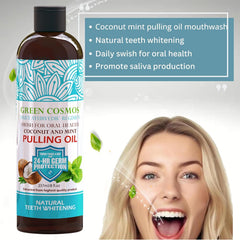 Alcohol and fluoride-free label on the mouthwash