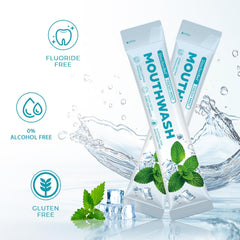Alcohol-free and fluoride-free claim on the packaging