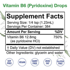 Alcohol-free liquid Vitamin B6 drops close-up with dropper