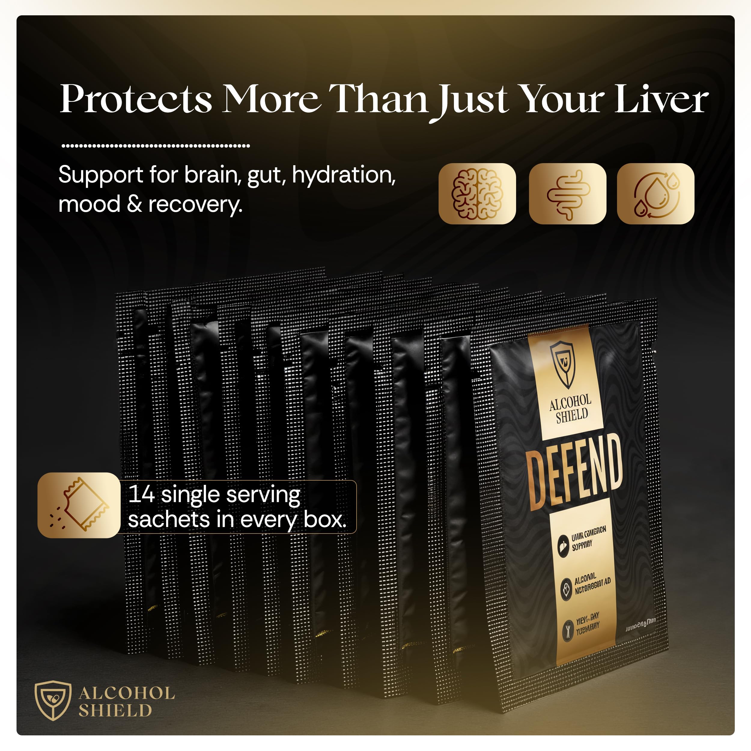 ALCOHOL SHIELD Defend capsules closeup shows immediate and delayed-release for balanced support.