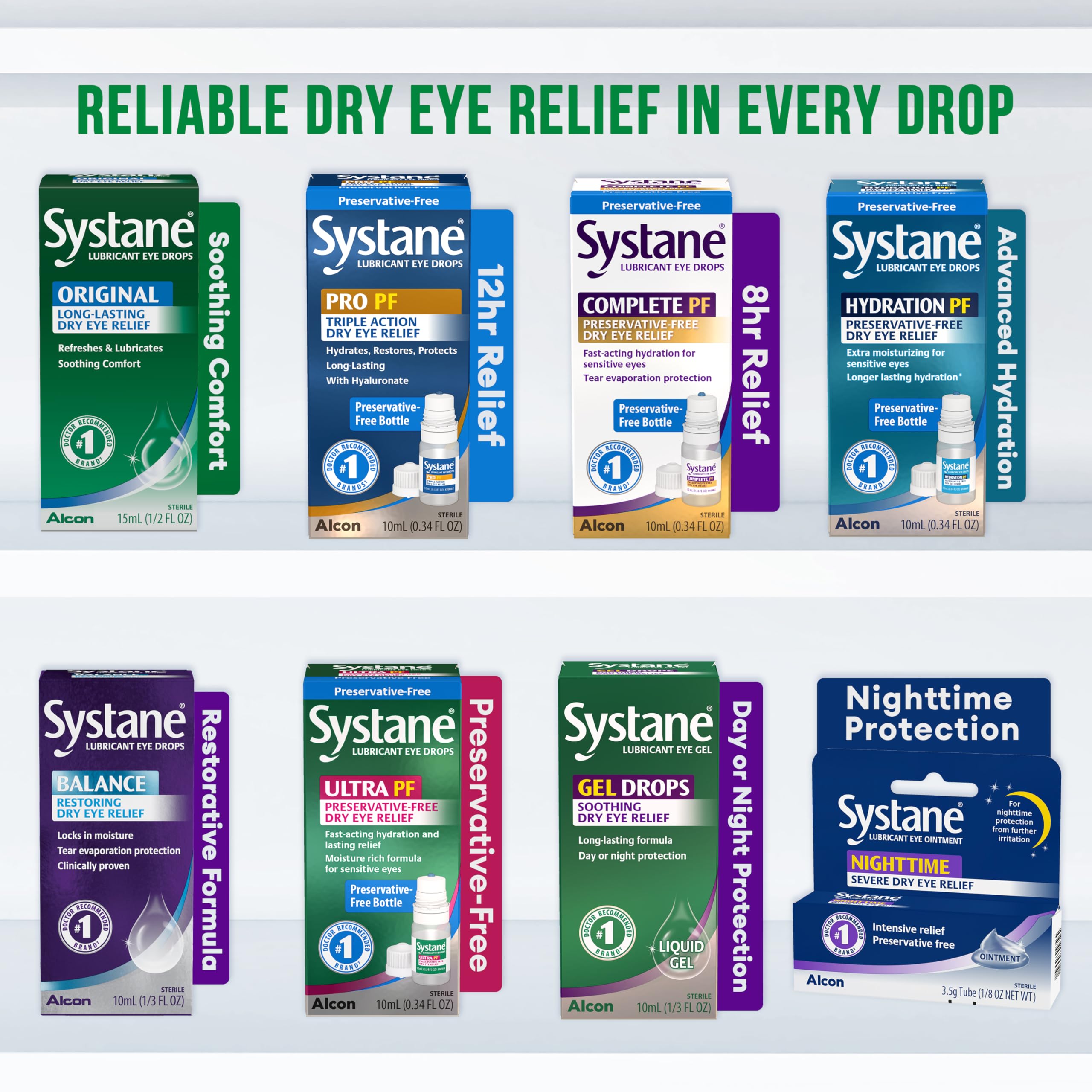 Desk-side use scenario with Systane keeping eyes refreshed during work.