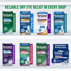 Desk-side use scenario with Systane keeping eyes refreshed during work.