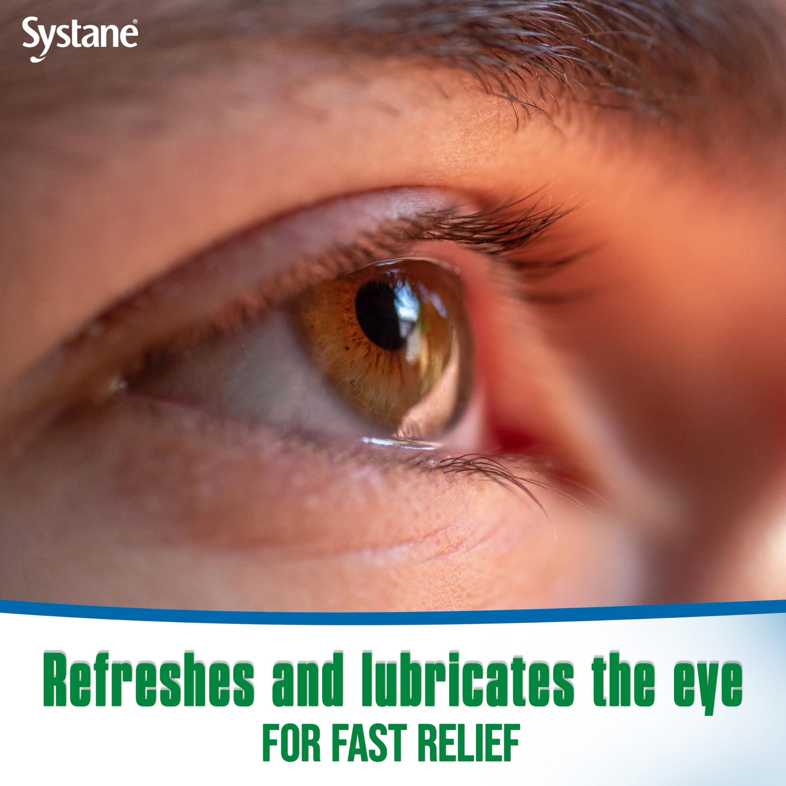 Systane relief concept image conveying soothing moisture and comfort for irritated eyes.