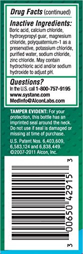 Pharmacist-recommended Alcon Systane badge highlighting trusted dry-eye relief.