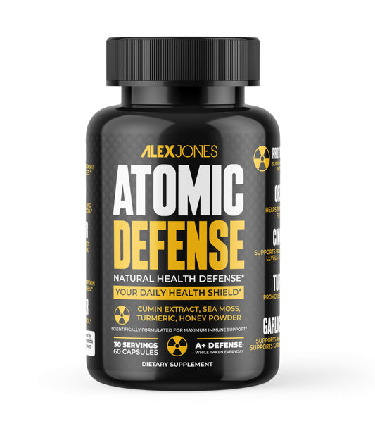 Atomic Defense bottle front label