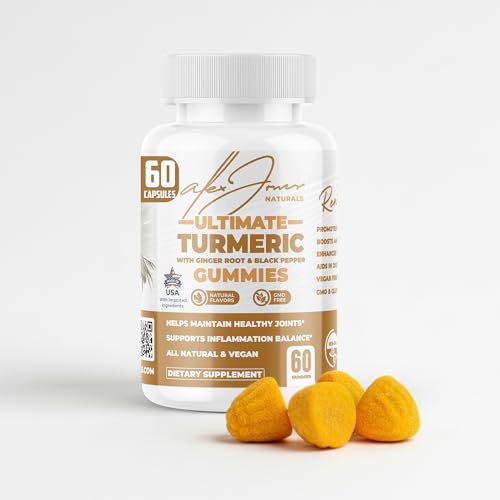 Front view of Alex Jones Naturals Ultimate Turmeric & Ginger Gummies bottle