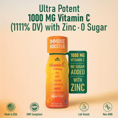 ALFA VITAMINS Vitamin C Shot label closeup highlights 1000mg Vitamin C and zinc