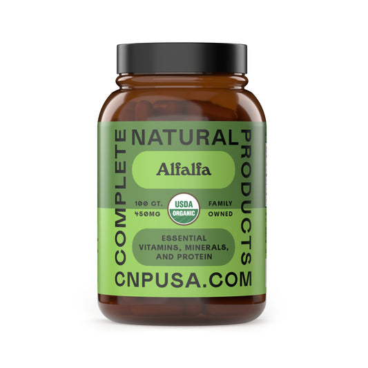 Front view of Pure Alfalfa Leaf capsules 450mg