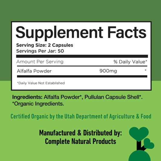 Side view of Pure Alfalfa Leaf capsules 450mg