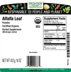 Close-up of organic alfalfa leaf powder texture