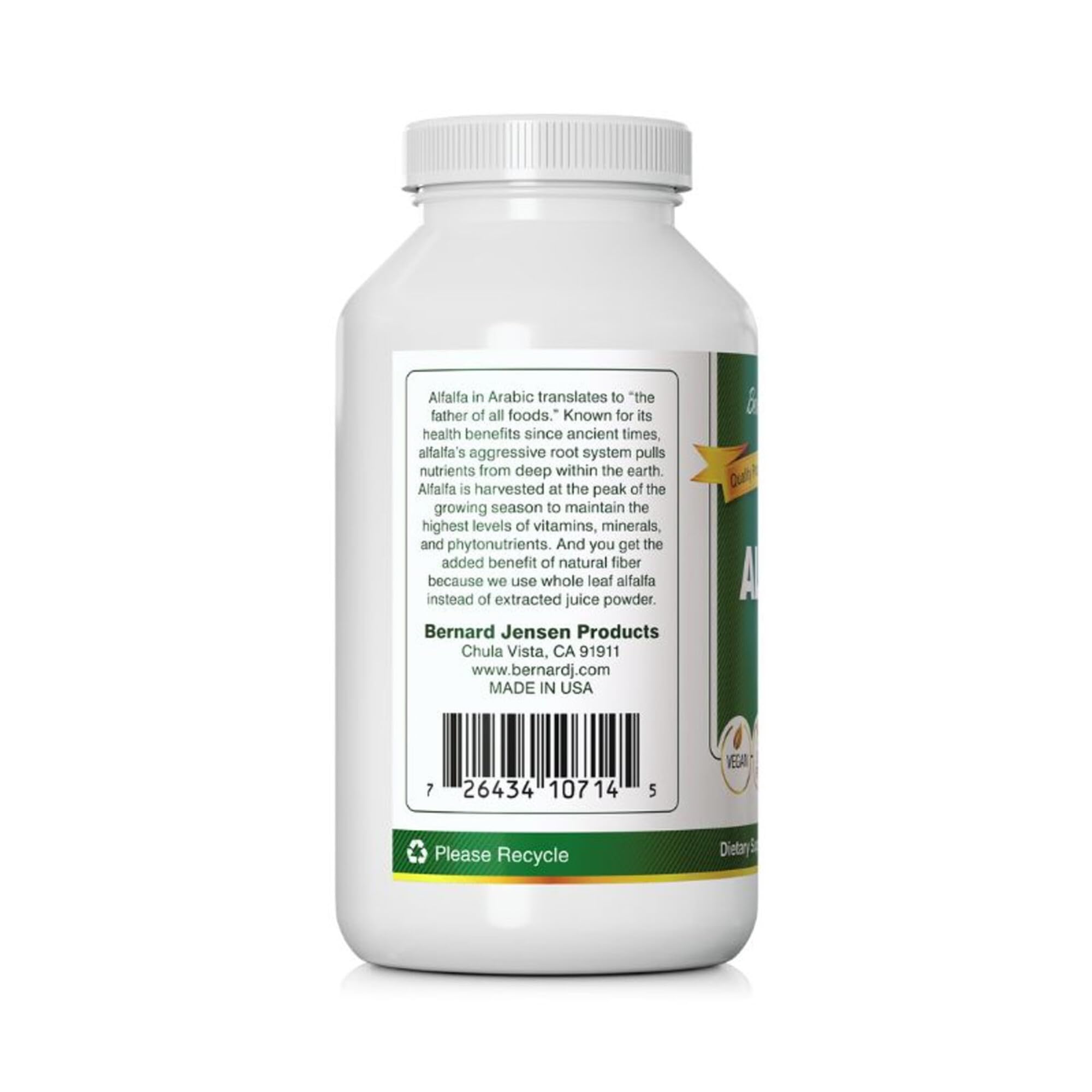 Sun-ripened alfalfa leaves used in the tablets