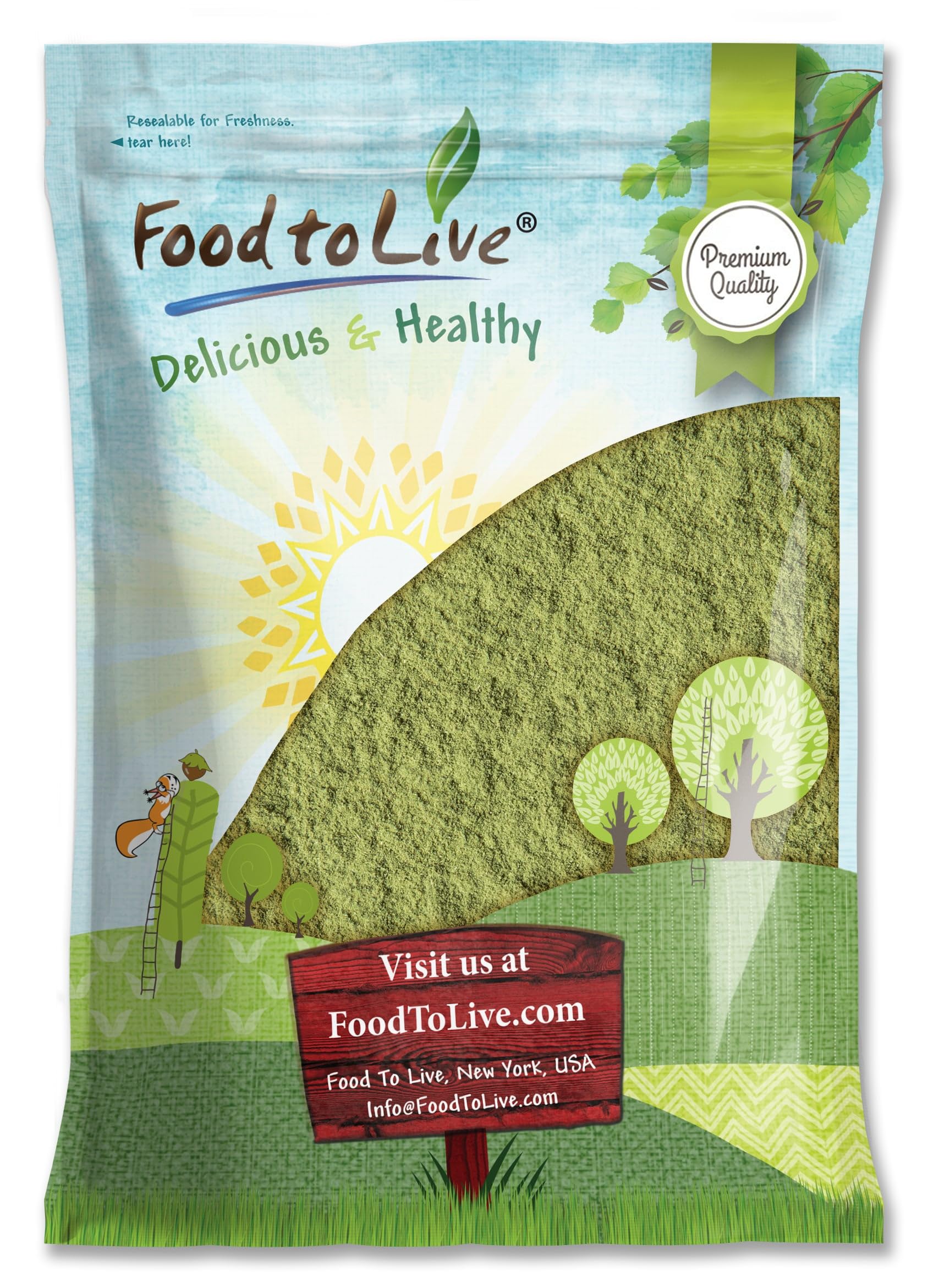 Front view of Food to Live Alfalfa Powder 5 lb canister