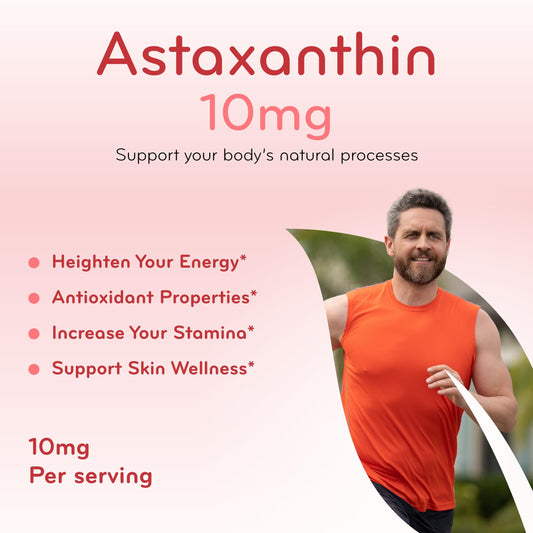 Softgel capsules of astaxanthin in a clear bottle