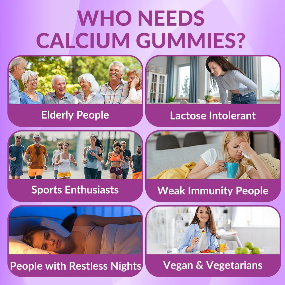 Algae-based calcium gummies with D3 and K2 illustration.