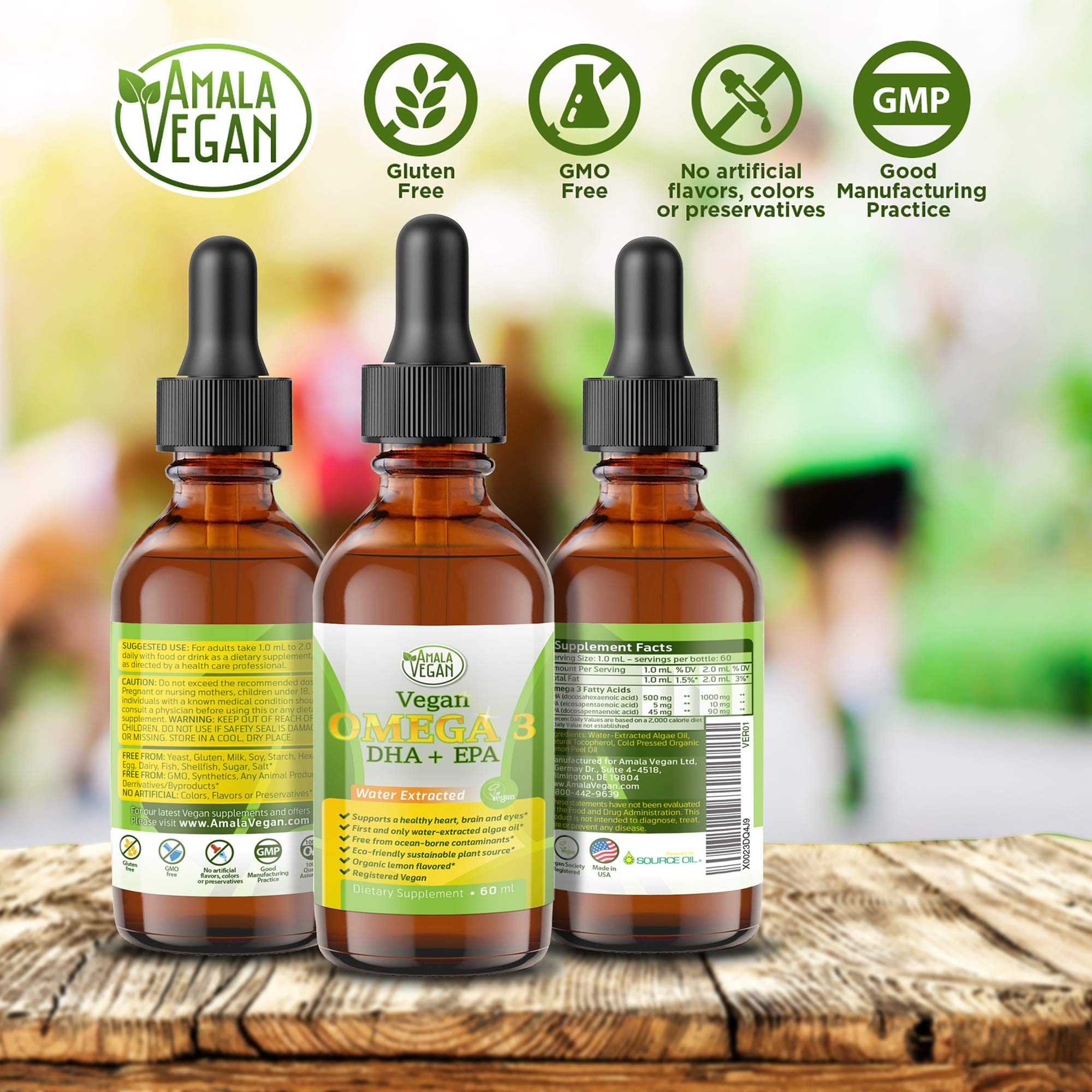 Algae oil DHA and EPA illustration on label