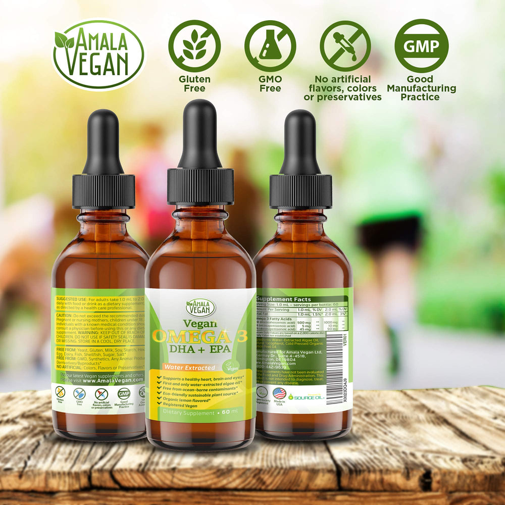 Algae oil DHA and EPA illustration on label
