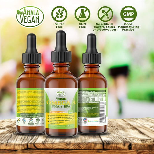 Algae oil DHA and EPA illustration on label