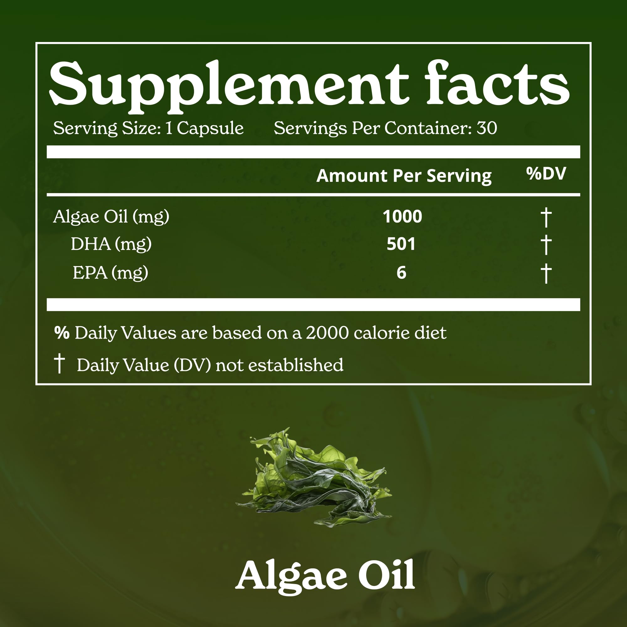 Algae oil omega-3 softgels, 1000 mg per softgel