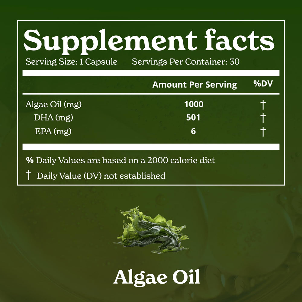 Algae oil omega-3 softgels, 1000 mg per softgel