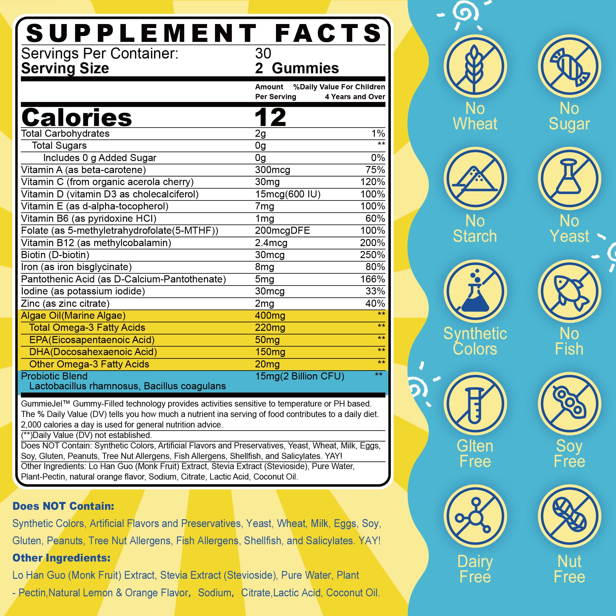 Algae-sourced omega-3 gummies highlighting EPA and DHA