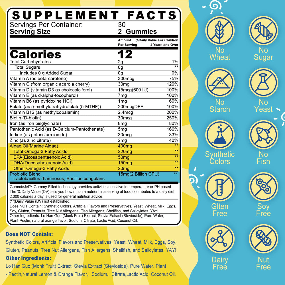Algae-sourced omega-3 gummies highlighting EPA and DHA