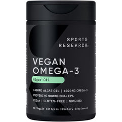 Algae derived vegan omega 3 softgels in a 60 count bottle