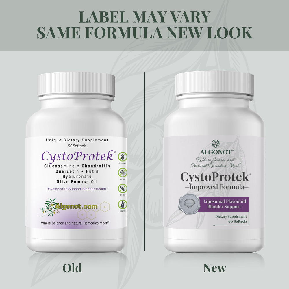 Algonot CystoProtek packaging label highlighting the patented formula.