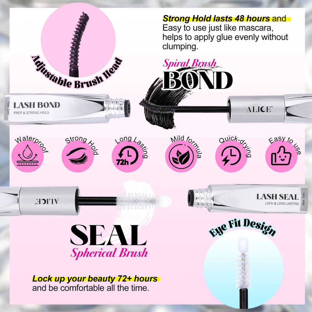 ALICE Lash Glue Bond and Seal in hand during at-home application.