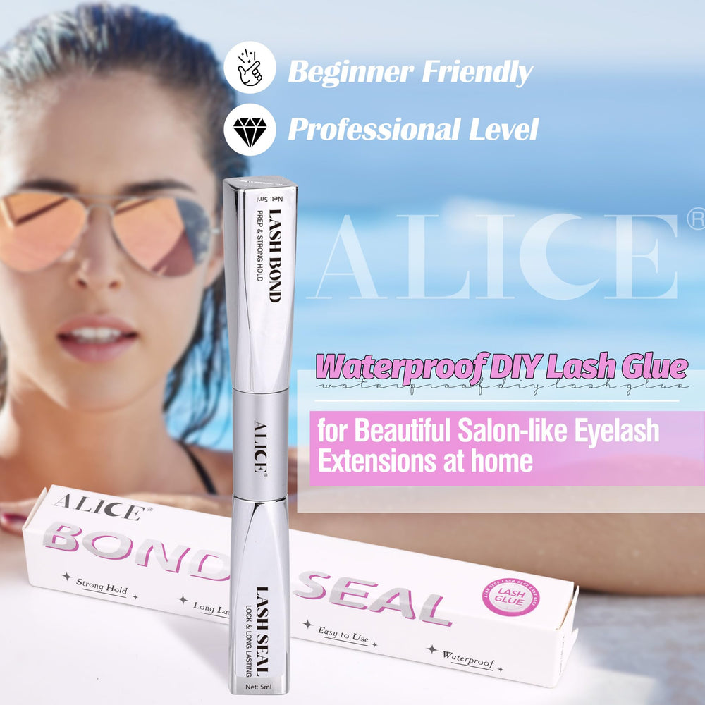 ALICE Lash Glue Bond and Seal lash clusters secured during application.