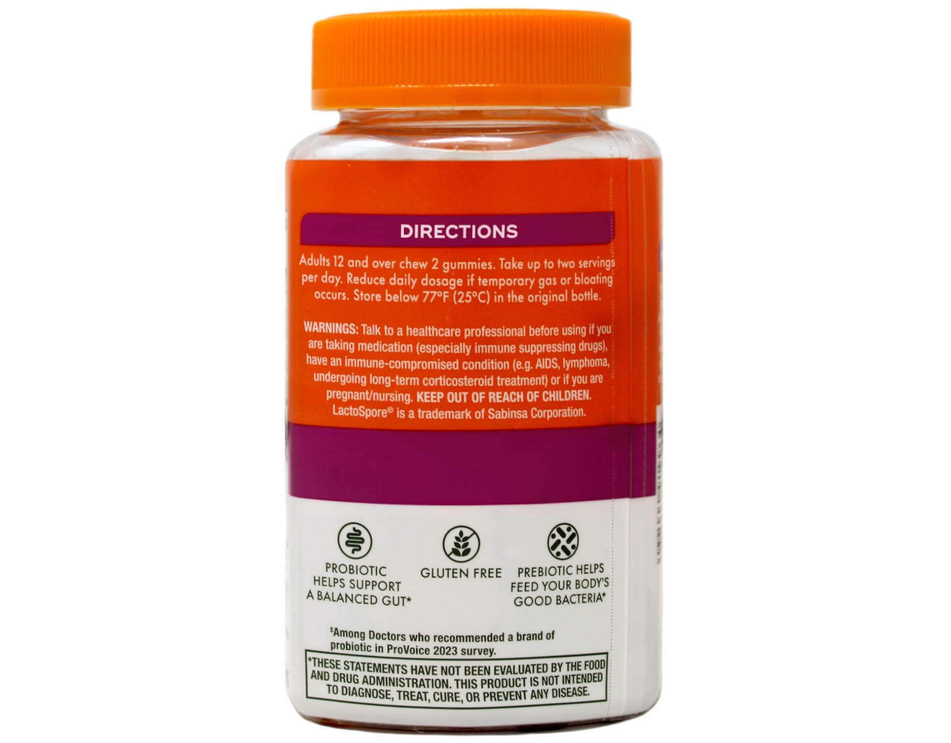 Gummies ingredients panel for Align prebiotic and probiotic gummies
