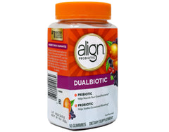 Package showing Align Digestive Health Prebiotic + Probiotic Gummies 50 count