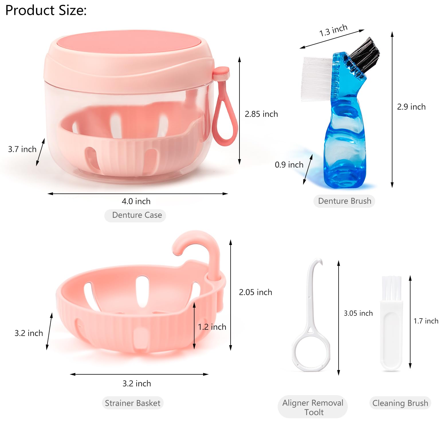 Aligner removal tool included inside the pink denture case
