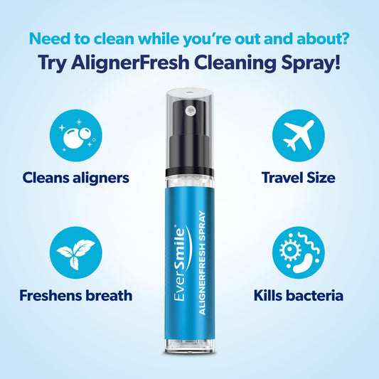 Close-up of AlignerFresh Cleaning Spray with mint label