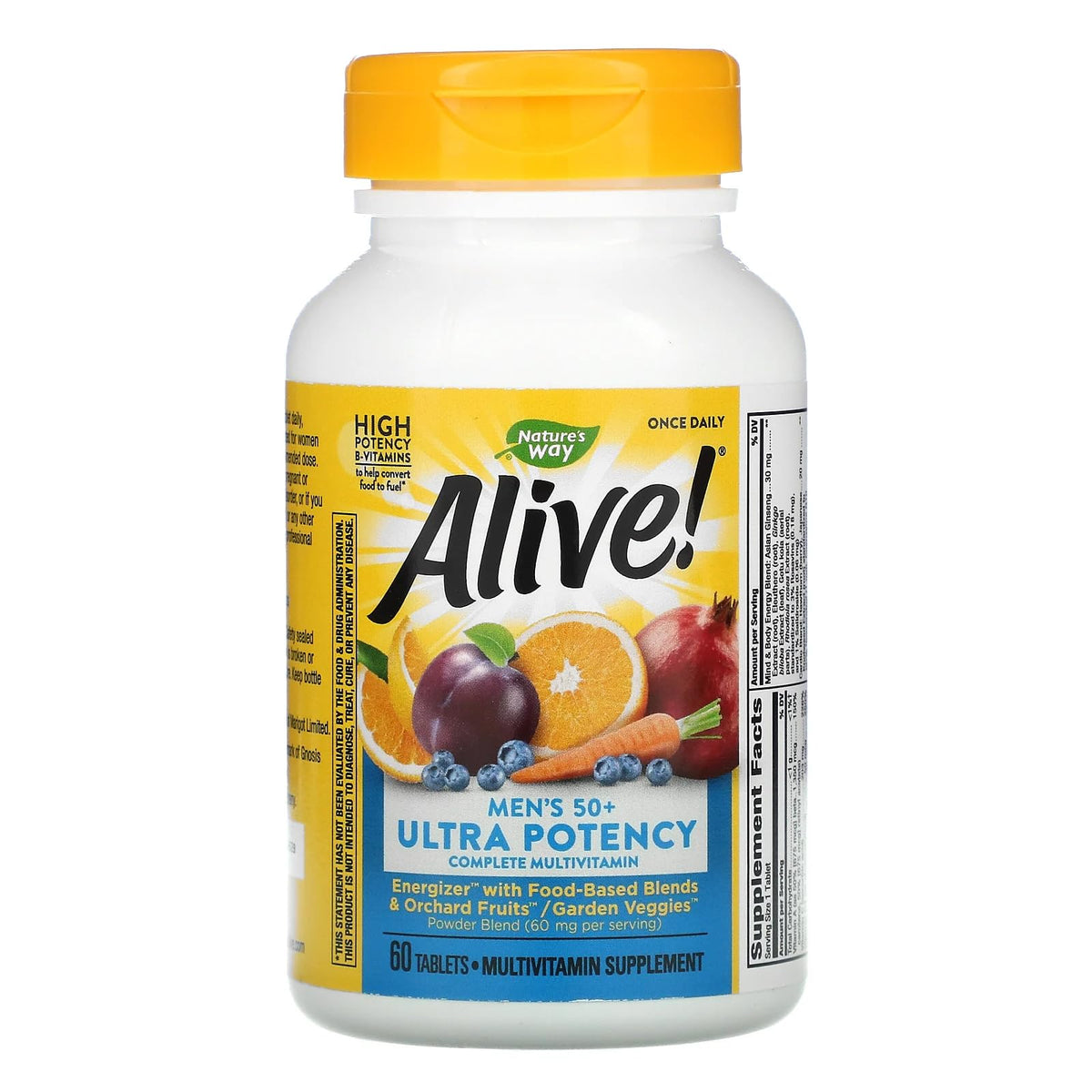 Alive! Once Daily Men's 50+ Ultra Potency Multivitamin bottle – front view with 60 tablets